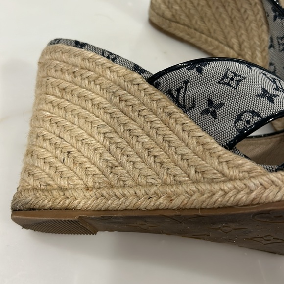 Louis Vuitton Navy Logo Canvas Espadrille Wedged Sandals- 39 - Picture 11 of 11